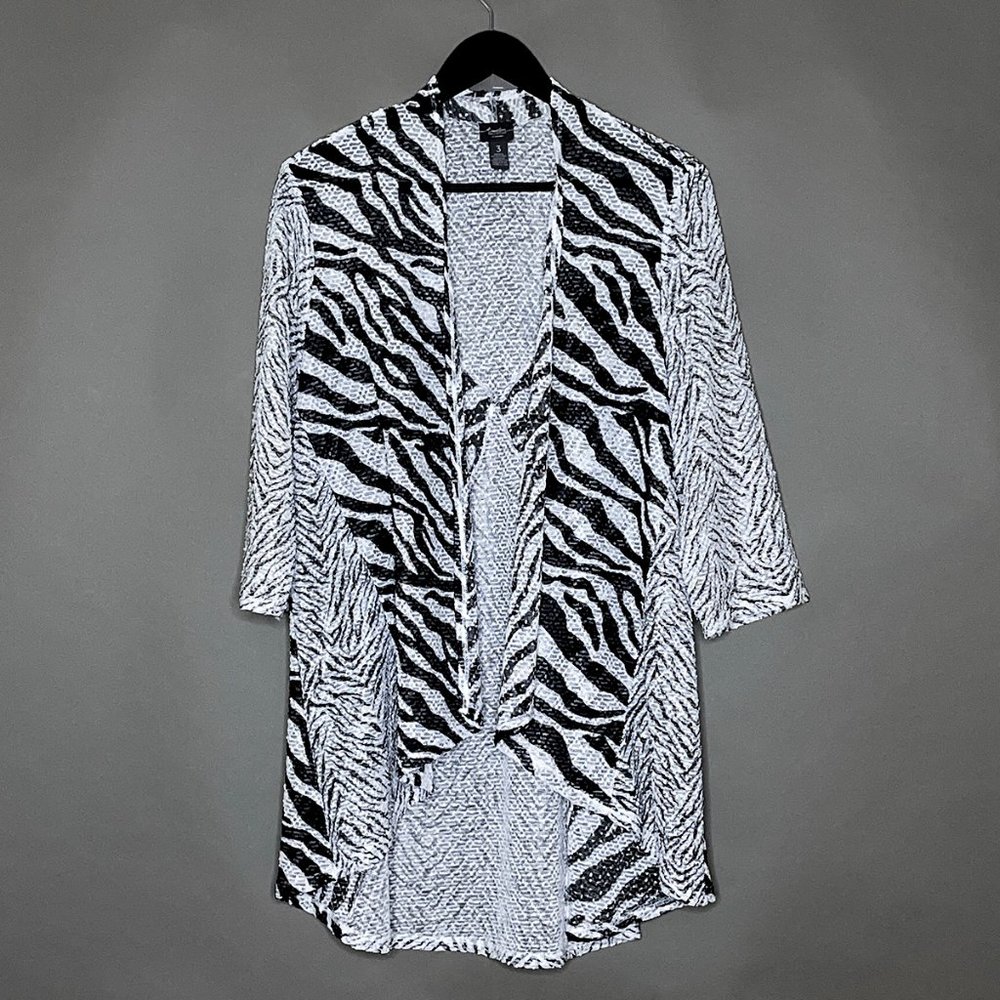 Travelers by Chico's B/W Zebra Print Jacket Sheer Open‎ Front Size 3 or US 16 - Picture 6 of 16